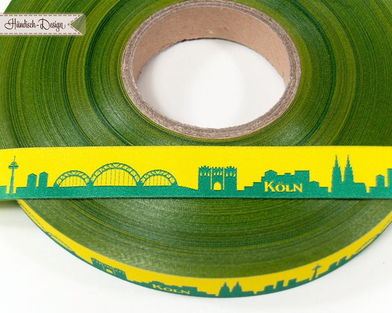 Cologne Skyline woven ribbon red/white black/white pink/white yellow/green for Cologne and Rhineland fans Sold by the meter image 9