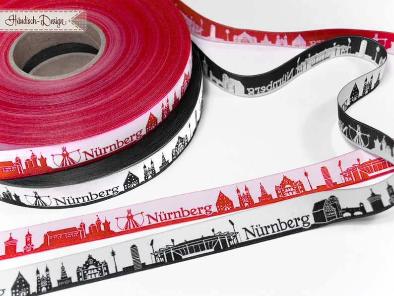 Nuremberg Skyline woven ribbon black/white red/white image 6