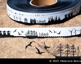 Lübeck (+Travemünde) Skyline Webband black