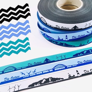 Baltische Zee Skyline geweven lint zwart/wit, lichtblauw/blauw, blauw/turquoise