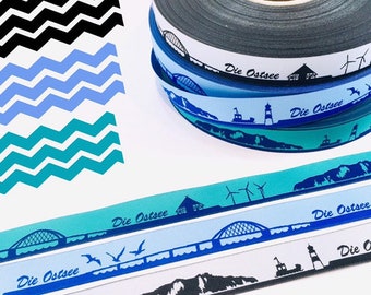 Baltic Sea Skyline woven ribbon black/white, light blue/blue, blue/turquoise