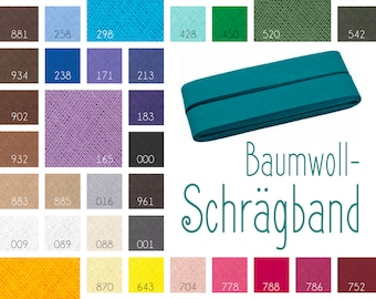 Baumwoll-Schrägband 20mm verschiedene uni Farben 5m/5.46yd | BW Band zum Einfassen von Kanten gefalzt