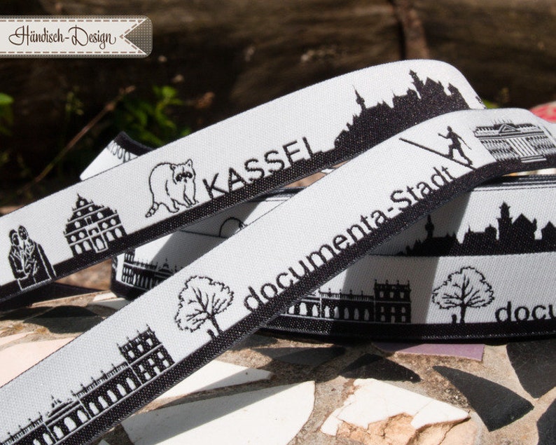 Kassel Skyline woven ribbon black/white image 1