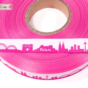 Cologne Skyline woven ribbon red/white black/white pink/white yellow/green for Cologne and Rhineland fans Sold by the meter image 7