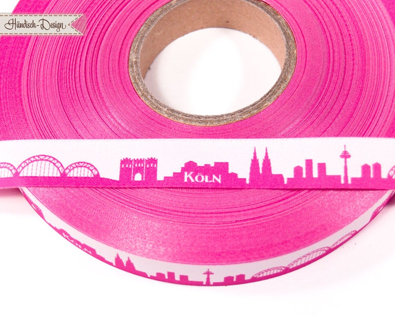 Cologne Skyline woven ribbon red/white black/white pink/white yellow/green for Cologne and Rhineland fans Sold by the meter image 7