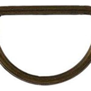 May include: A gold-toned metal D-ring, a type of hardware used for attaching straps, belts, or other accessories.