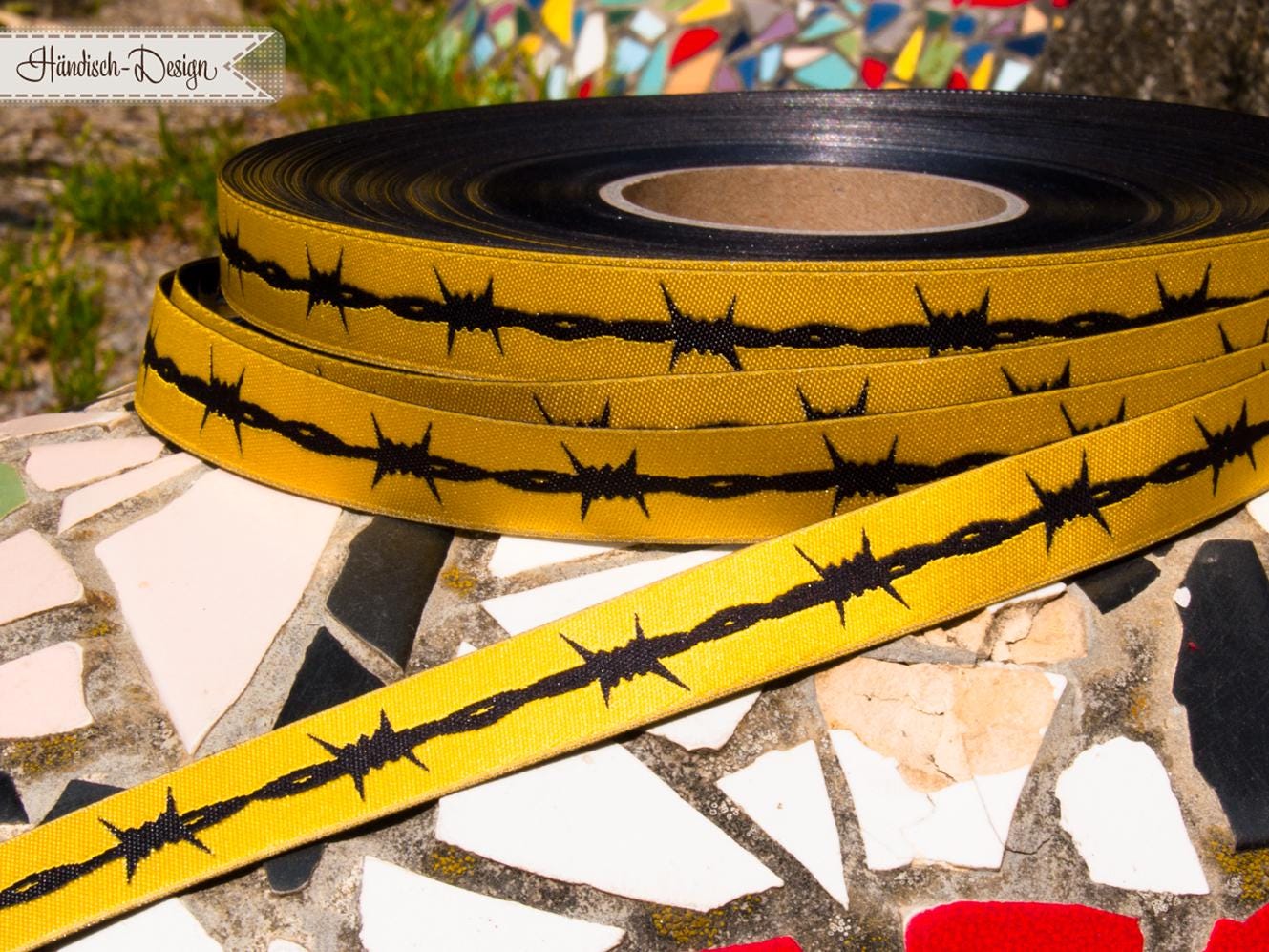 Barbed Wire Webbing, Black With Lurex Thread + Yellow/black ...