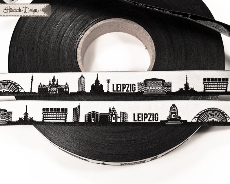 Leipzig Skyline woven ribbon black/white image 4