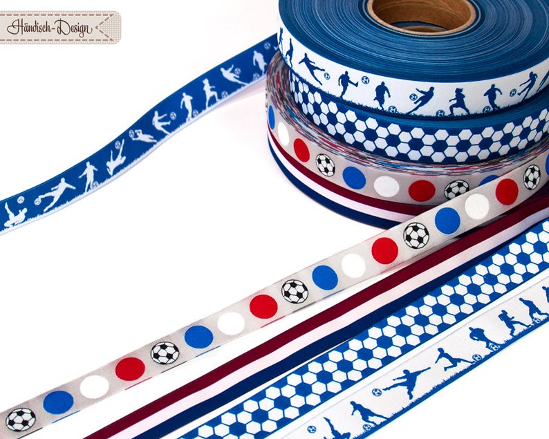 Football pattern black/white blue/white red/white green/white dark blue/gray woven ribbon image 10