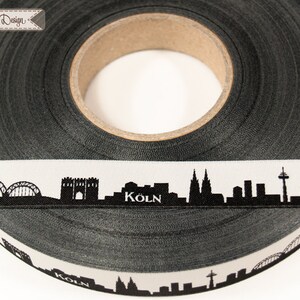 Cologne Skyline woven ribbon red/white black/white pink/white yellow/green for Cologne and Rhineland fans Sold by the meter image 5