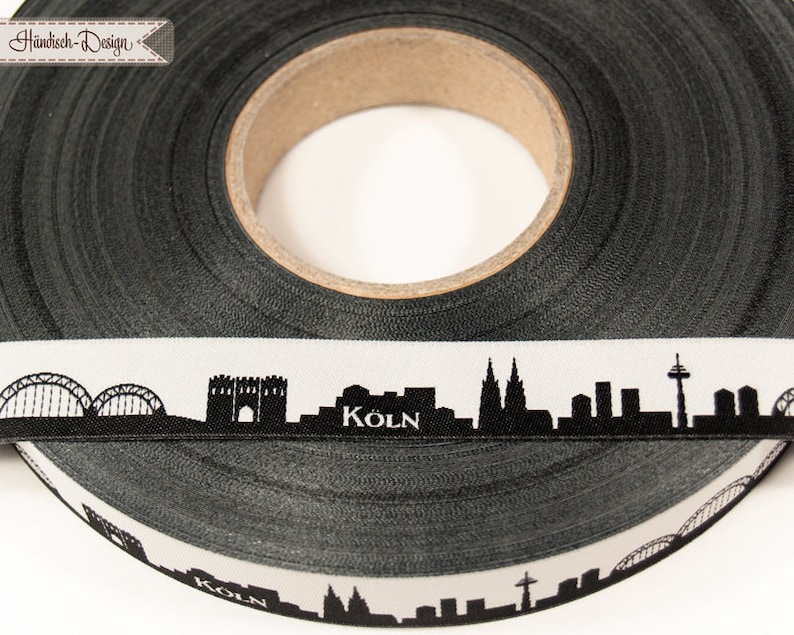 Cologne Skyline woven ribbon red/white black/white pink/white yellow/green for Cologne and Rhineland fans Sold by the meter image 5