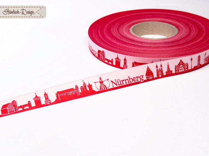 Nuremberg Skyline woven ribbon black/white red/white image 10