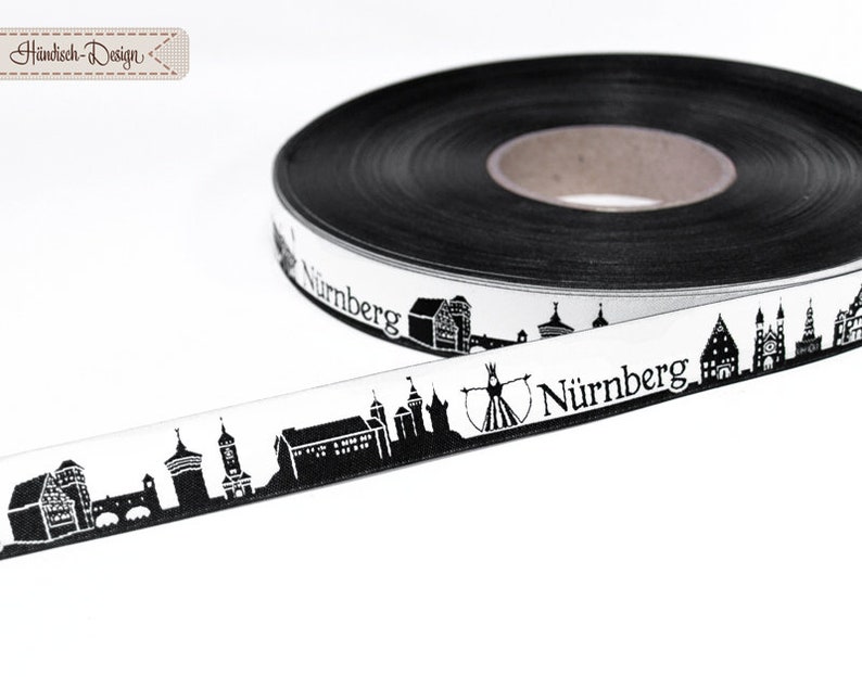 Nuremberg Skyline woven ribbon black/white red/white schwarz/weiß