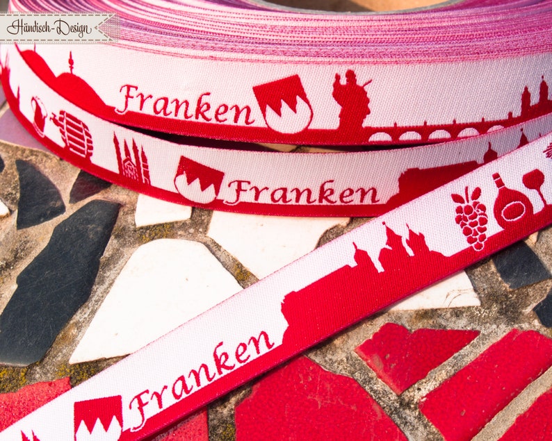 Franconia Skyline woven ribbon black/white red/white image 6