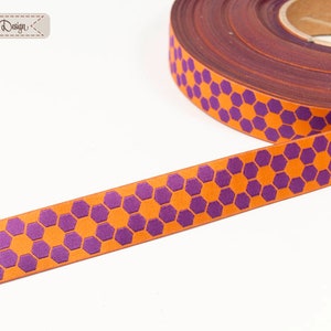 Retro-Blumenmuster orange/lila + pink/gelb Webband