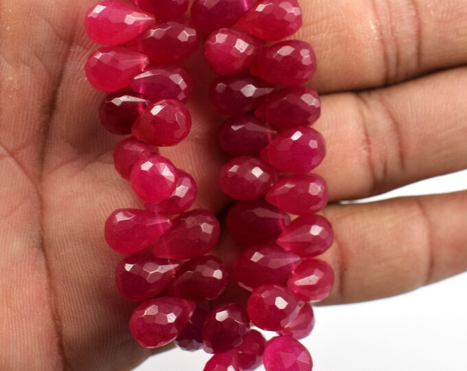 1 Strand Ruby Faceted Tear Drop Beads Briolettes Ruby Beads 9mmx7mm-11mmx7mm 8.5 Inches SP1263