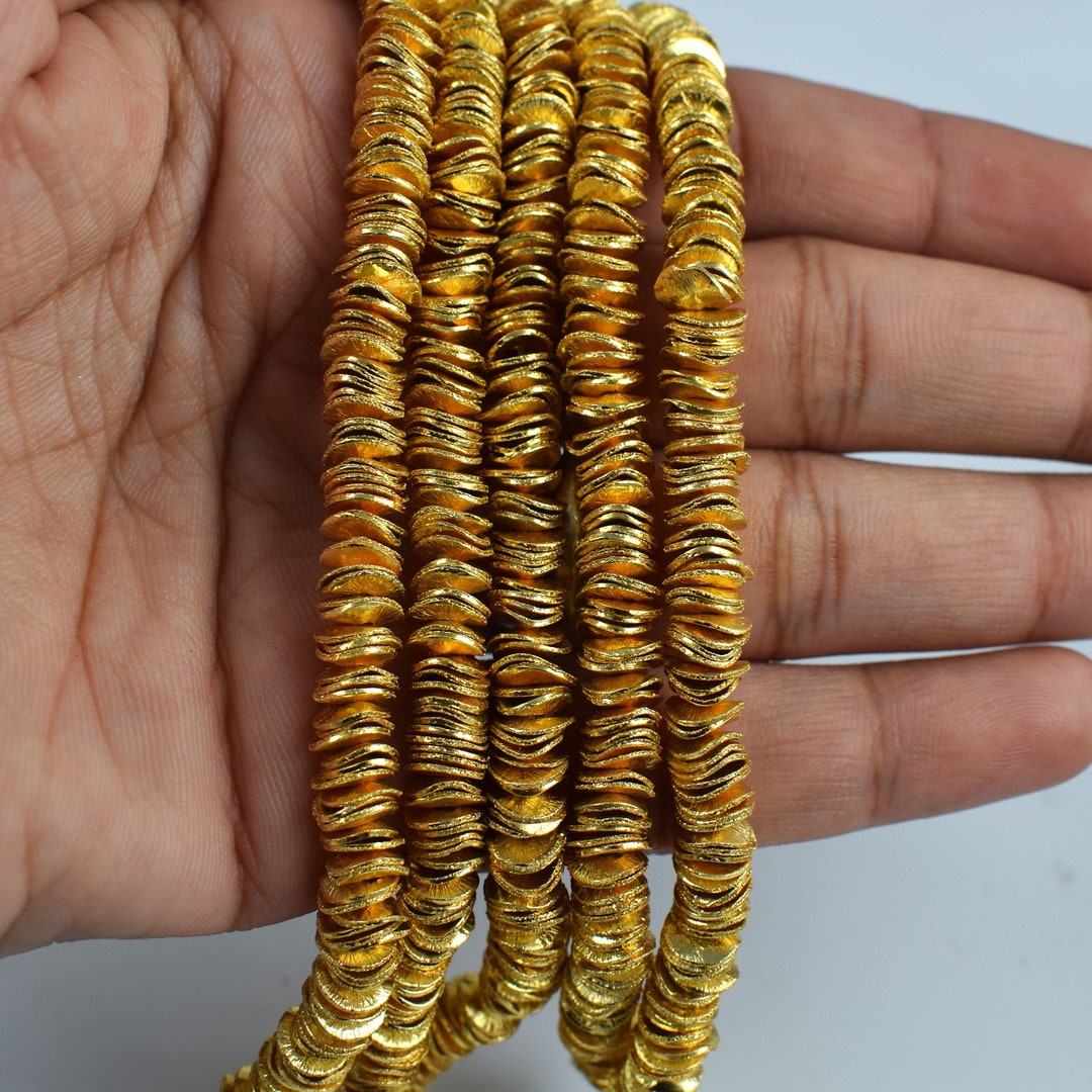 Designer 1 Strand Wavy Disc Beads 24k Gold Plated on Copper Etsy