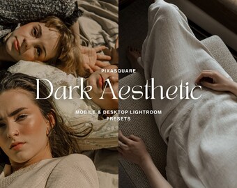 5 presets de Lightroom con estética oscura para móviles y ordenadores, estética minimalista, presets para Instagram, presets para influencers con ambiente melancólico, presets oscuros minimalistas.