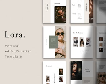 LORA - Vertical Keynote Template Presentation in A4 & US Letter Format, eBook, Magazine, Catalogue, Lookbook, 300dpi Printable