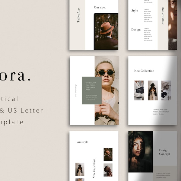 LORA - Vertical Powerpoint Template Presentation in A4 & US Letter Format, eBook, Magazine, Catalogue, Lookbook, 300dpi Printable