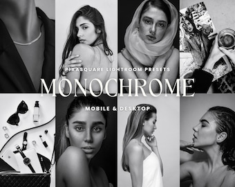 10 presets monocromáticos para Lightroom (móvil y escritorio), presets limpios / presets para retratos de boda / presets para Instagram / estética en blanco y negro