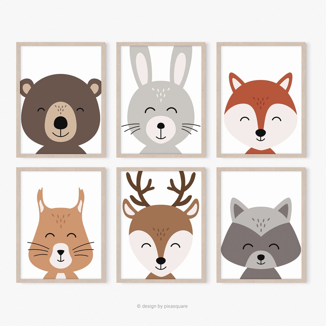 Set of 6, Woodland Nursery Art Prints, Animal Prints, Woodland Nursery ...