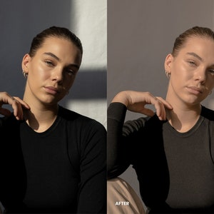 Puede incluir: Una foto antes y despu&eacute;s de una persona con una camiseta negra de manga larga. La foto de la izquierda muestra a la persona con un tono de piel m&aacute;s natural, mientras que la foto de la derecha muestra a la persona con un tono de piel m&aacute;s uniforme y brillante.
