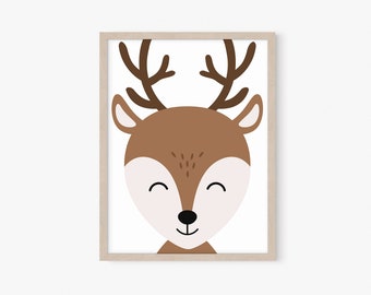 Deer Portrait, Printable Wall Art, Nursery Decor, Deer Animal, Baby Room Decor, Neutral Nursery, Woodland Animals, Nursery Art, Playroom Art