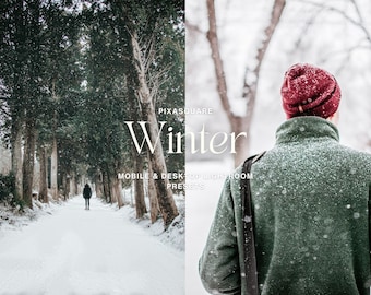 10 presets de Lightroom para invierno y diciembre (móvil y escritorio), presets navideños, presets de nieve invernal, presets festivos, filtro de influencer para Instagram.