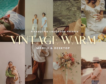 10 ajustes preestablecidos de Lightroom, ajuste preestablecido Vintage Cálido, ajuste preestablecido de Lightroom para móviles, ajuste preestablecido Retro Analógico, filtro de película para Instagram, ajustes preestablecidos de grano vintage