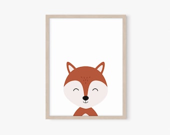 Fox Print, Printable Wall Art, Nursery Decor, Fox Animal, Baby Room Decor, Neutral Nursery, Woodland Animals, Nursery Art, Playroom Wall Art