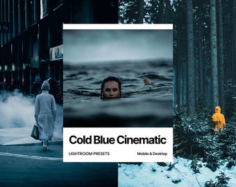 10 Cold Blue Cinematic Lightroom Presets Mobile & Desktop, Moody Film Preset Pack, Cool Tone Photo Filter