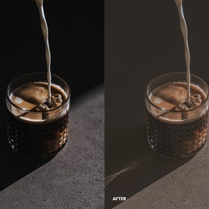 Puede incluir: Primer plano de un vaso de caf&eacute; con leche que se vierte en &eacute;l. El caf&eacute; es marr&oacute;n oscuro y la leche es blanca. El vaso es transparente y tiene una superficie texturizada. El caf&eacute; est&aacute; sobre una superficie gris.