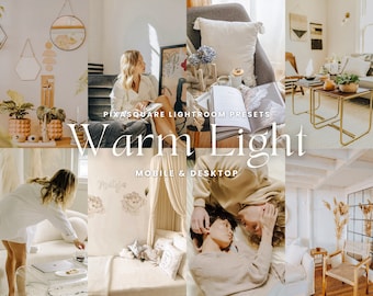 10 presets de Lightroom con luz cálida, ambiente cálido y acogedor, decoración cálida para el hogar, presets para interiores, presets para móviles y ordenadores, estilo de vida de influencers de Instagram