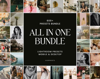 Paquete de más de 600 ajustes preestablecidos de Lightroom, ajustes preestablecidos para dispositivos móviles y de escritorio, filtros de fotos para Instagram, ajustes preestablecidos para películas con un toque de melancolía, ajustes preestablecidos naturales para bodas y viajes.