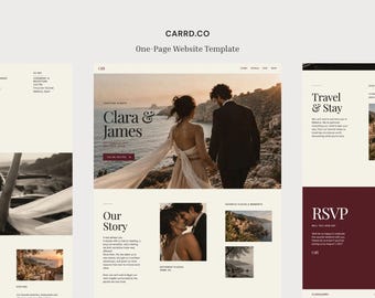 Plantilla para sitio web de bodas, plantilla para sitio web Carrd, sitio web de bodas editable de una página, sitio web Carrd, página de destino, Carrd.co, Amara