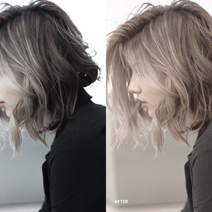 Puede incluir: Una vista lateral de una persona con el pelo corto, ondulado, casta&ntilde;o claro con reflejos rubios. La persona lleva una camisa negra de manga larga. La imagen est&aacute; dividida en dos secciones, etiquetadas como "Antes" y "Despu&eacute;s".