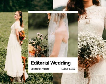 10 ajustes preestablecidos de Lightroom para bodas editoriales (móviles y de escritorio), paquete de ajustes preestablecidos de lujo para novias, filtro fotográfico estilo revista
