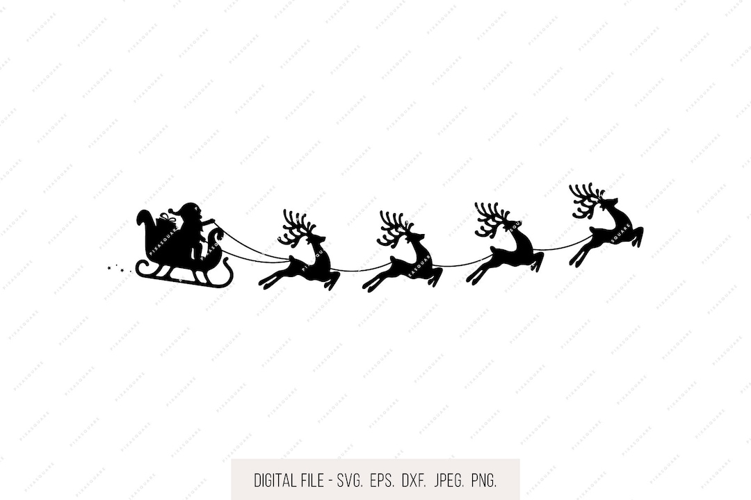 Santa Claus Sleigh SVG, Christmas SVG, Holiday Clipart, Reindeer SVG