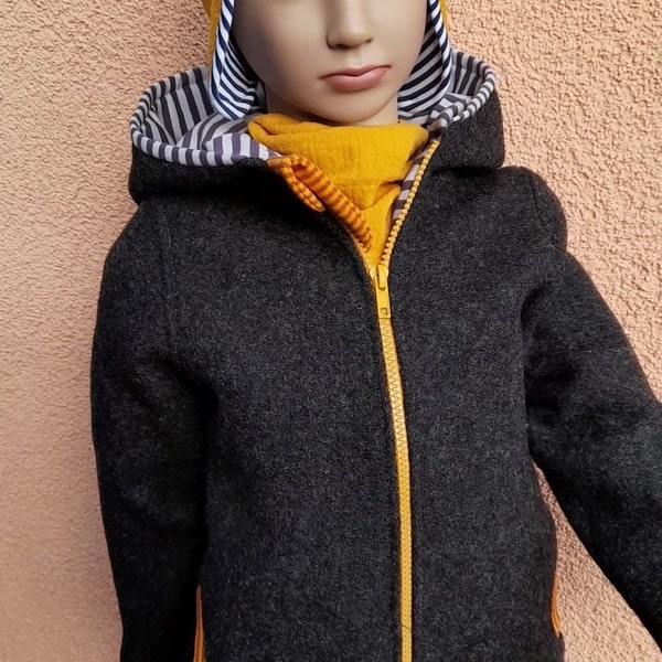 Wollwalkjacke Kinderjacke in anthrazit mit oder ohne Innenfutter Doppelgröße 56-62 bis 128-134