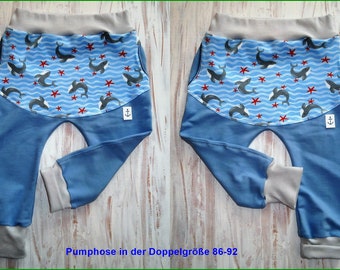 Pumphose Babyhose mit Passe Delphine Seesterne Doppelgröße 62-68 bis 92-98