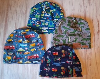 Sommerbeanie Mütze ohne Umschlag aus Jersey oder French Terry - doppelt gearbeitet viele Muster für Kinder - KU 50-55   - Handmade