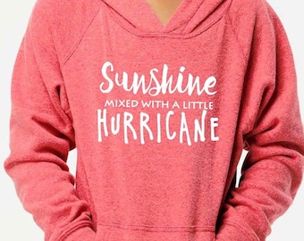 Sunshine Mixed with a Little Hurricane Hoodie | Wild Child Funny Sassy Attitude Chaos Toddler Youth Kids Sweatshirt Gift | Ultra Soft Pink