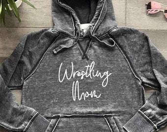 Wrestling Mom Shirt Hoodie | Sparkly Metallic Matte | Burnout Ultra Soft Lightweight Quality Hooded Sweatshirt, Dark Grey