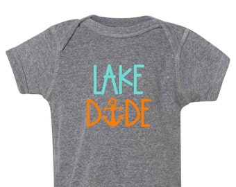 Lake Dude Baby Bodysuit: Aqua & Orange Lake Life Newborn Gift
