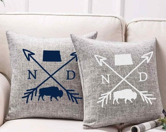 18x18 North Dakota Cross Arrow Throw Pillow Case Bison 701 (PILLOW COVER ONLY) Faux Linen, Home Decor Sofa Couch, Sparkly or Matte, Grey