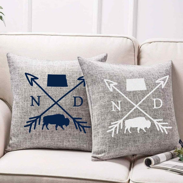 18x18 North Dakota Cross Arrow Throw Pillow Case Bison (PILLOW COVER ONLY) Faux Linen, Home Decor Sofa Couch, Sparkly or Matte, Grey