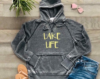 Lake Life Hoodie | Lake Bum | Super Soft Lightweight Vintage Wash Comfortable Hooded Sweatshirt