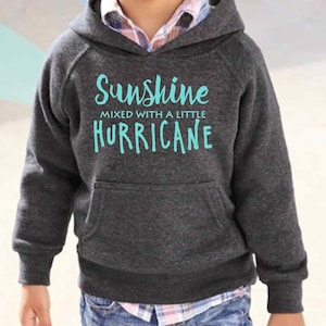 Sunshine Mixed with a Little Hurricane Toddler Youth Hoodie, Tiny Teenager Funny Sassy Kids Wild Child Girls Boys Gift | Soft Navy Blue