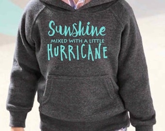 Girls Boys Youth Toddler Hoodie Sunshine Mixed with a Little Hurricane | Funny Sassy  Kids Wild Child Shirt Sweatshirt Gift | Soft Navy Blue